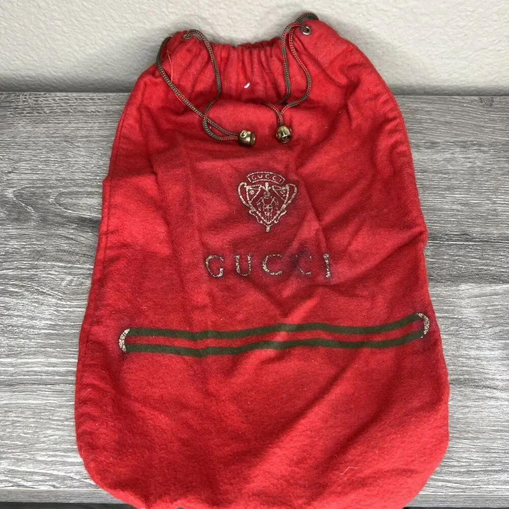 Vintage Red Gucci Drawstring Shoe Dust Bag Logo Imprinted Beads